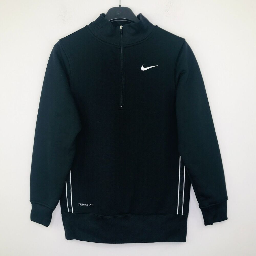 Nike Boy's Large Jacket Black Therma-Fit Logo Fleece Lined Track 1/4 Zip BN5